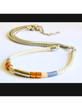 J Crew  Braided Leather and Metal Necklace NWOT